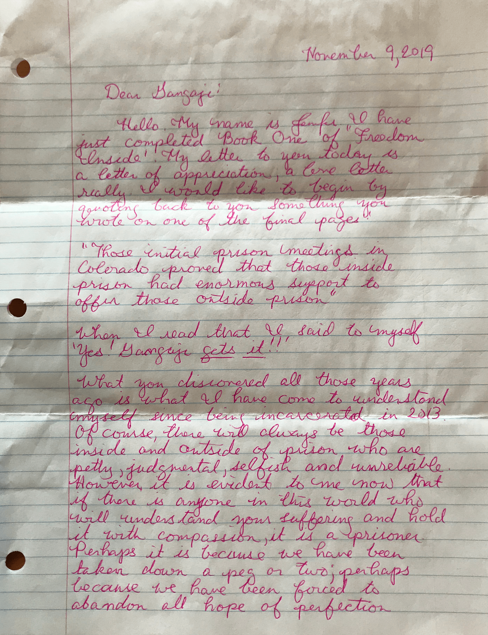 Letter from J, page 1