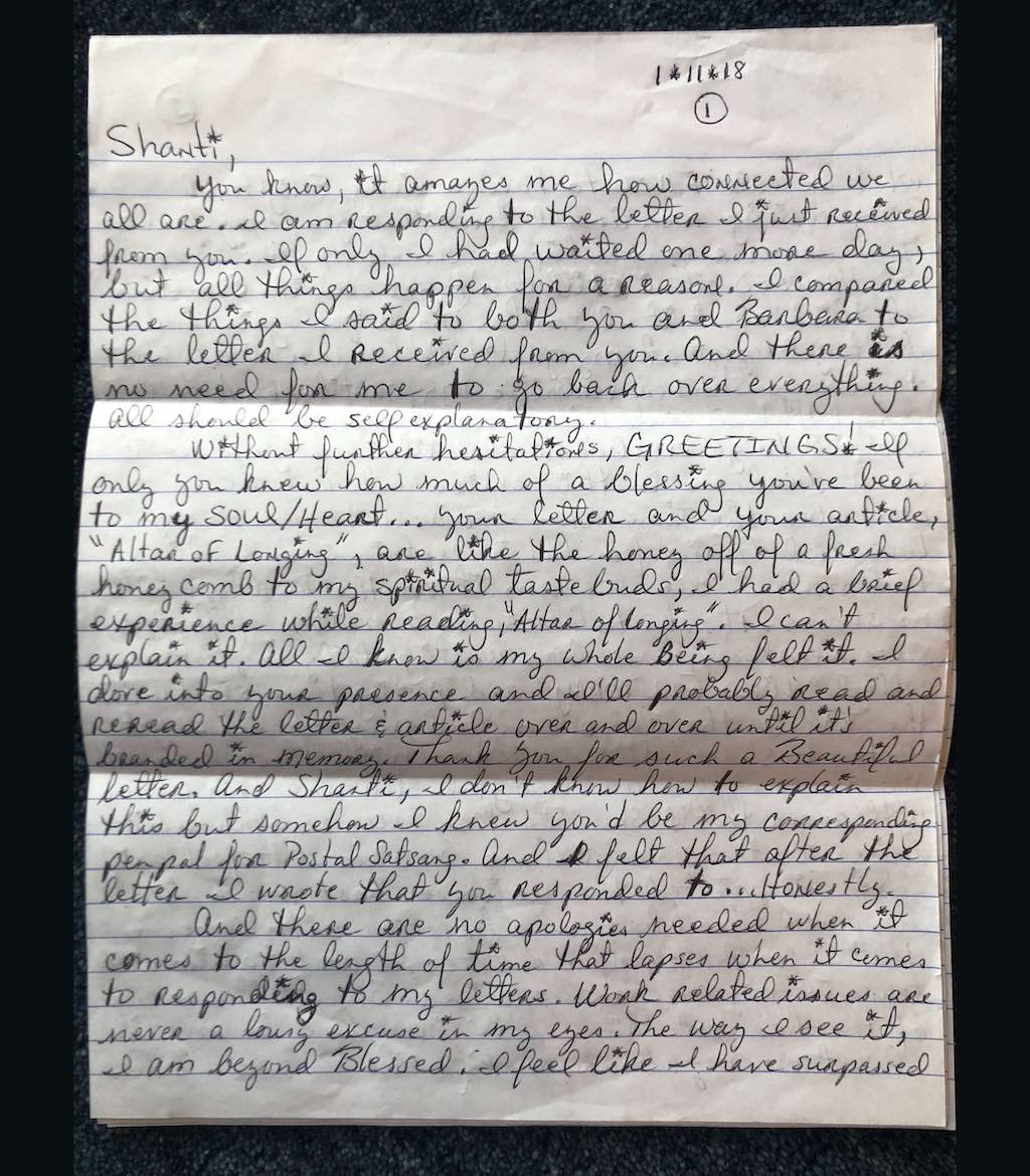Prisoner Letter to Shanti